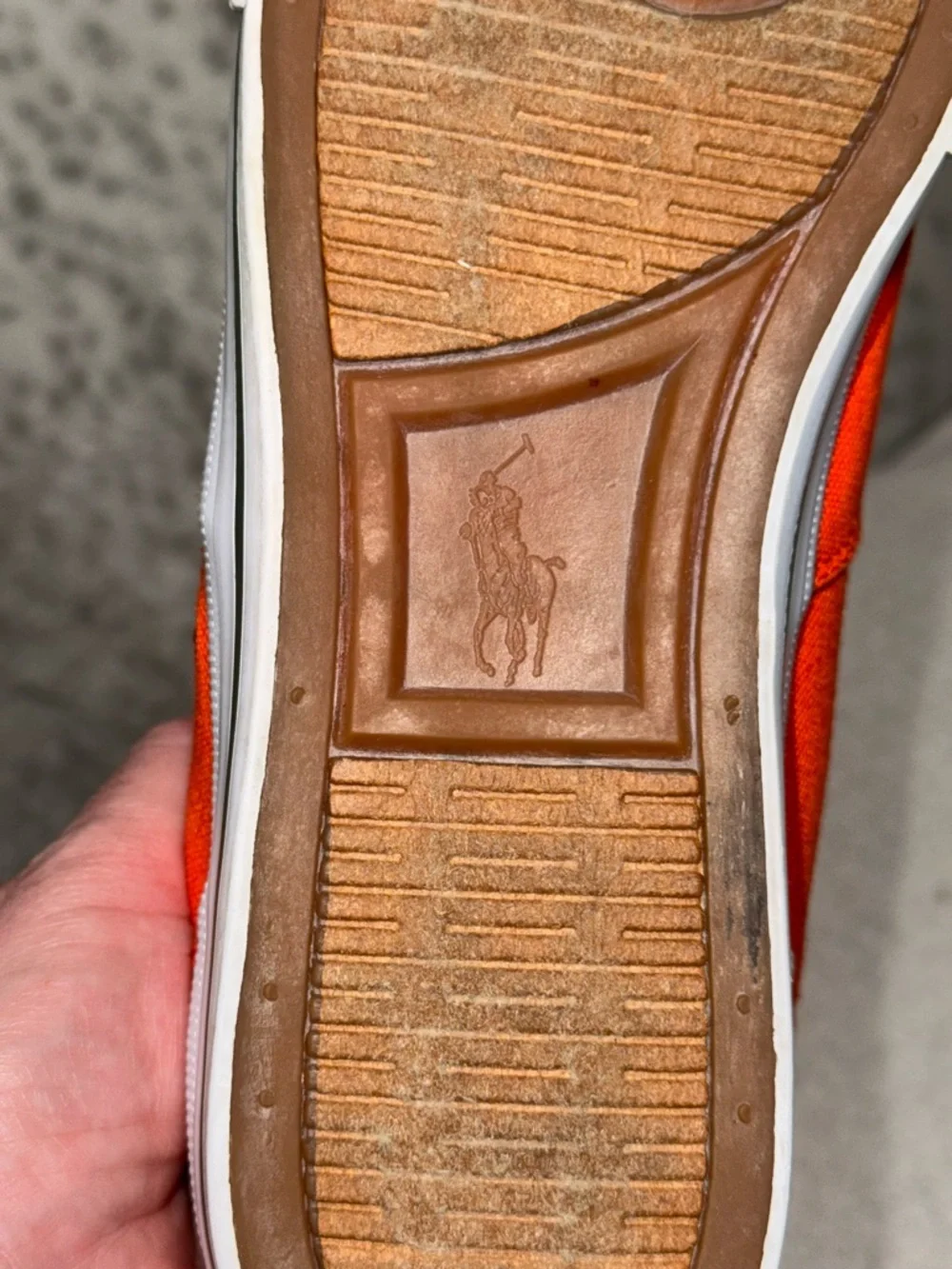 Polo by Ralph Lauren Vaughn Orange Canvas Sneakers with Brown Trim Men Sz 10.5D